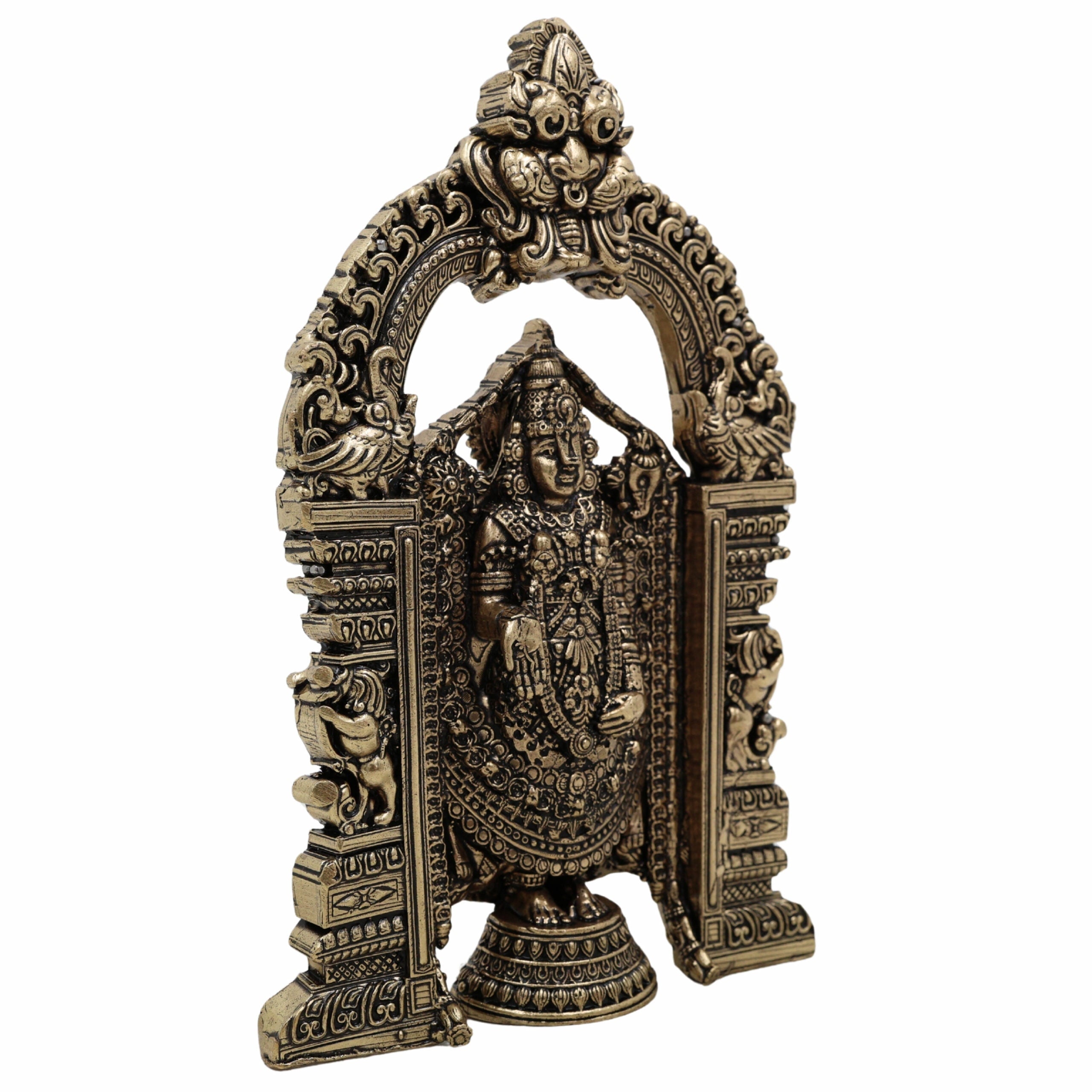 Brass Tirupati Balaji Idol | Venkateswara Govinda Srinivasa Statue | Handcrafted Pital Murti for Home Temple & Puja Decor,Gold, 6 Inch, 1 Piece