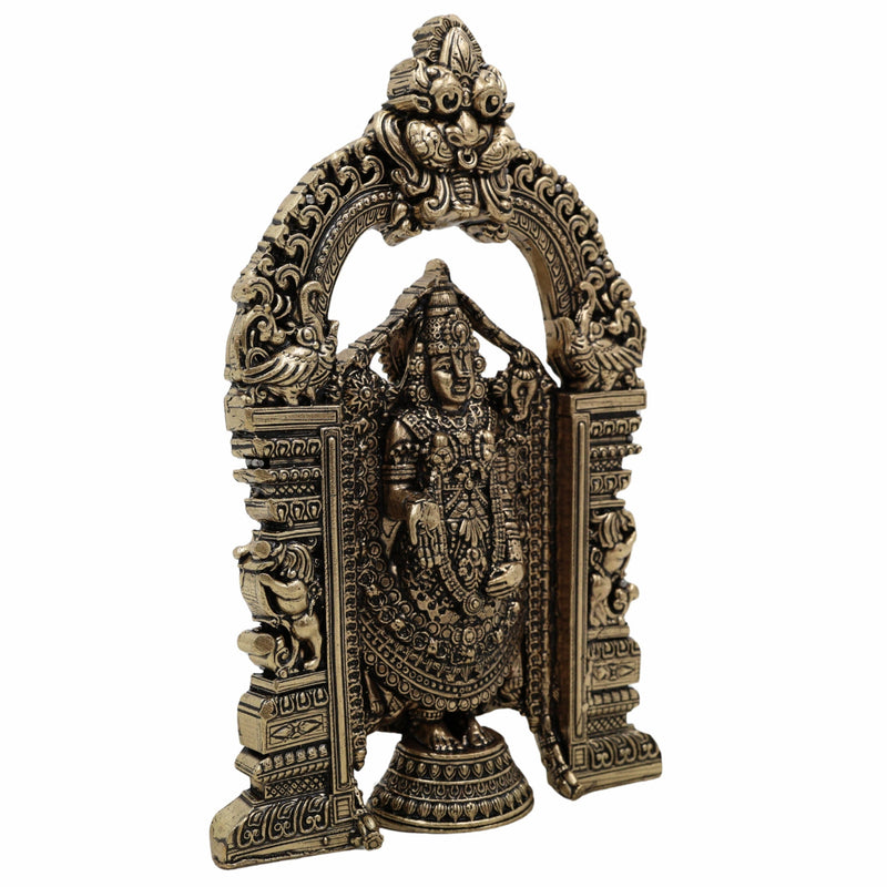 Brass Tirupati Balaji Idol | Venkateswara Govinda Srinivasa Statue | Handcrafted Pital Murti for Home Temple & Puja Decor,Gold, 6 Inch, 1 Piece