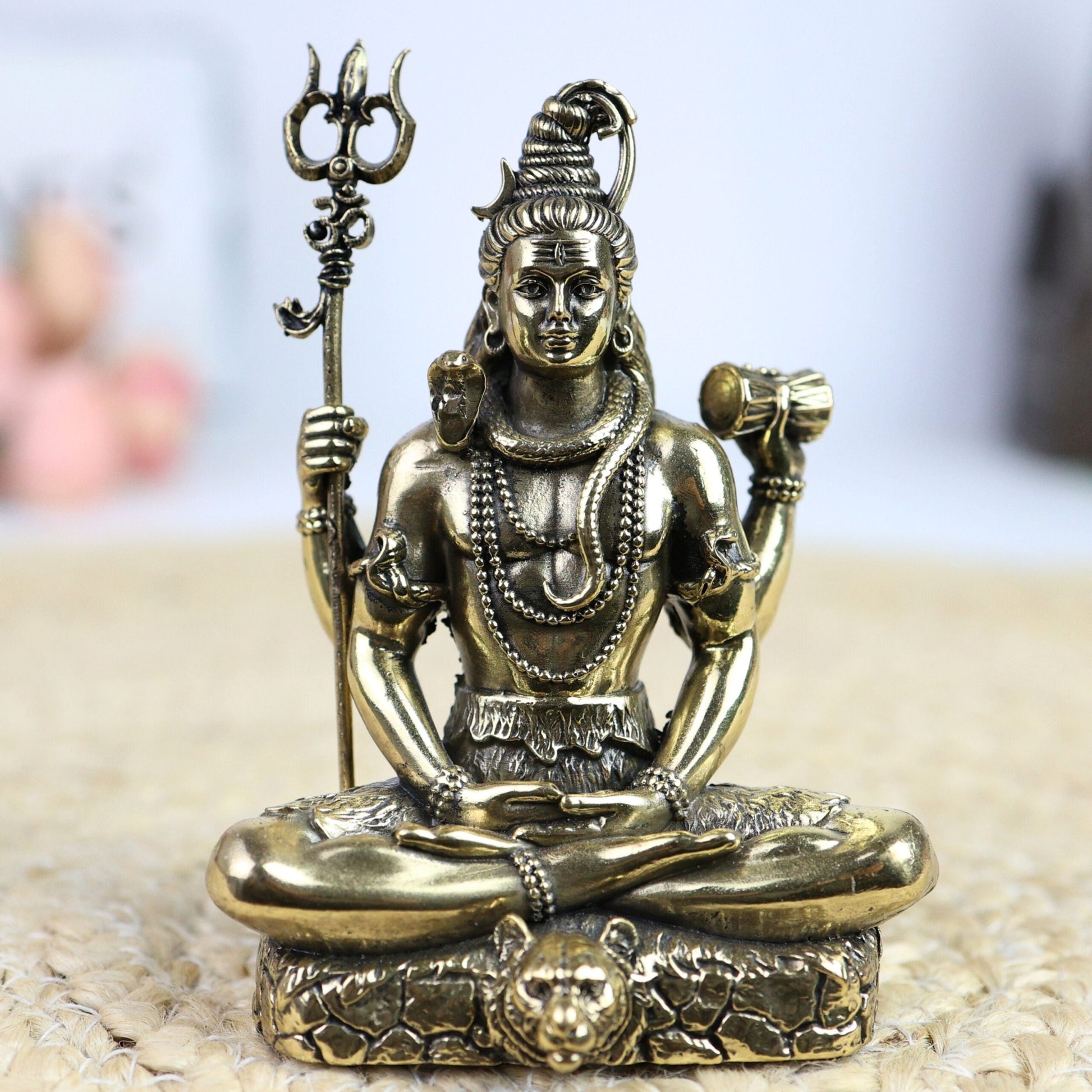 Brass Shiva Idol for Puja – Handcrafted Mahadev Murti | Bholenath, Shankar, Nataraja, Adiyogi, Rudra Statue for Home Decor, Temple & Gift,Gold, 4.5 Inch, 1 Piece