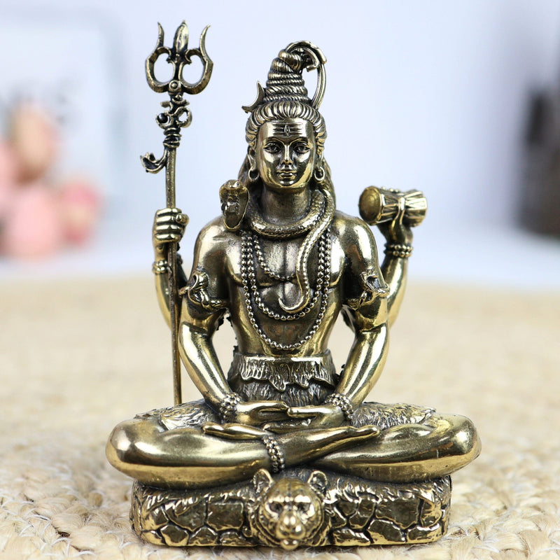 Brass Shiva Idol for Puja – Handcrafted Mahadev Murti | Bholenath, Shankar, Nataraja, Adiyogi, Rudra Statue for Home Decor, Temple & Gift,Gold, 4.5 Inch, 1 Piece