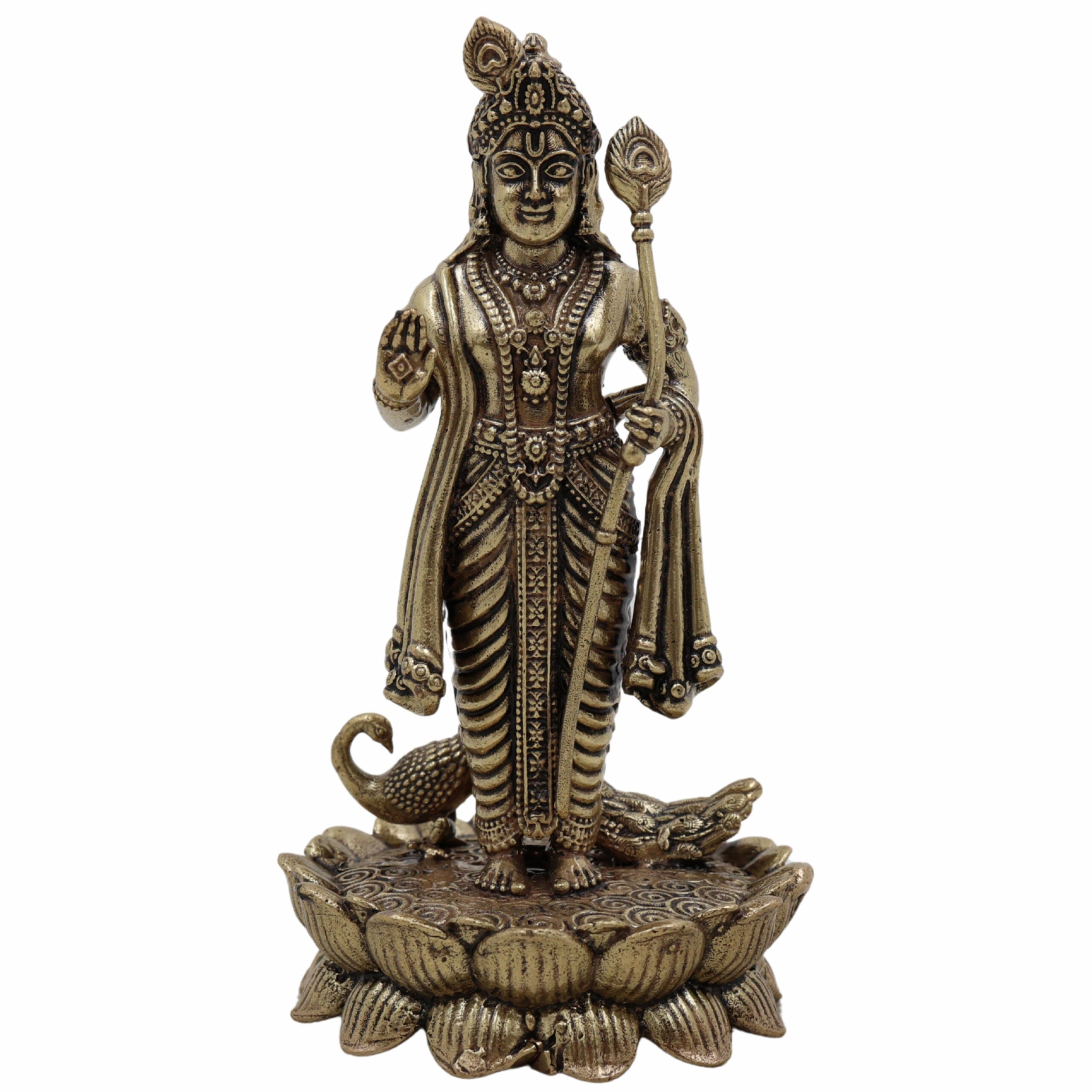 Brass Murugan Idol – Kartikeya | Subramanya | Skanda | Vel Murugan | Shanmukha | Palani Andavar Statue for Puja, Home Temple & Gifting,Gold, 4 Inch, 1 Piece