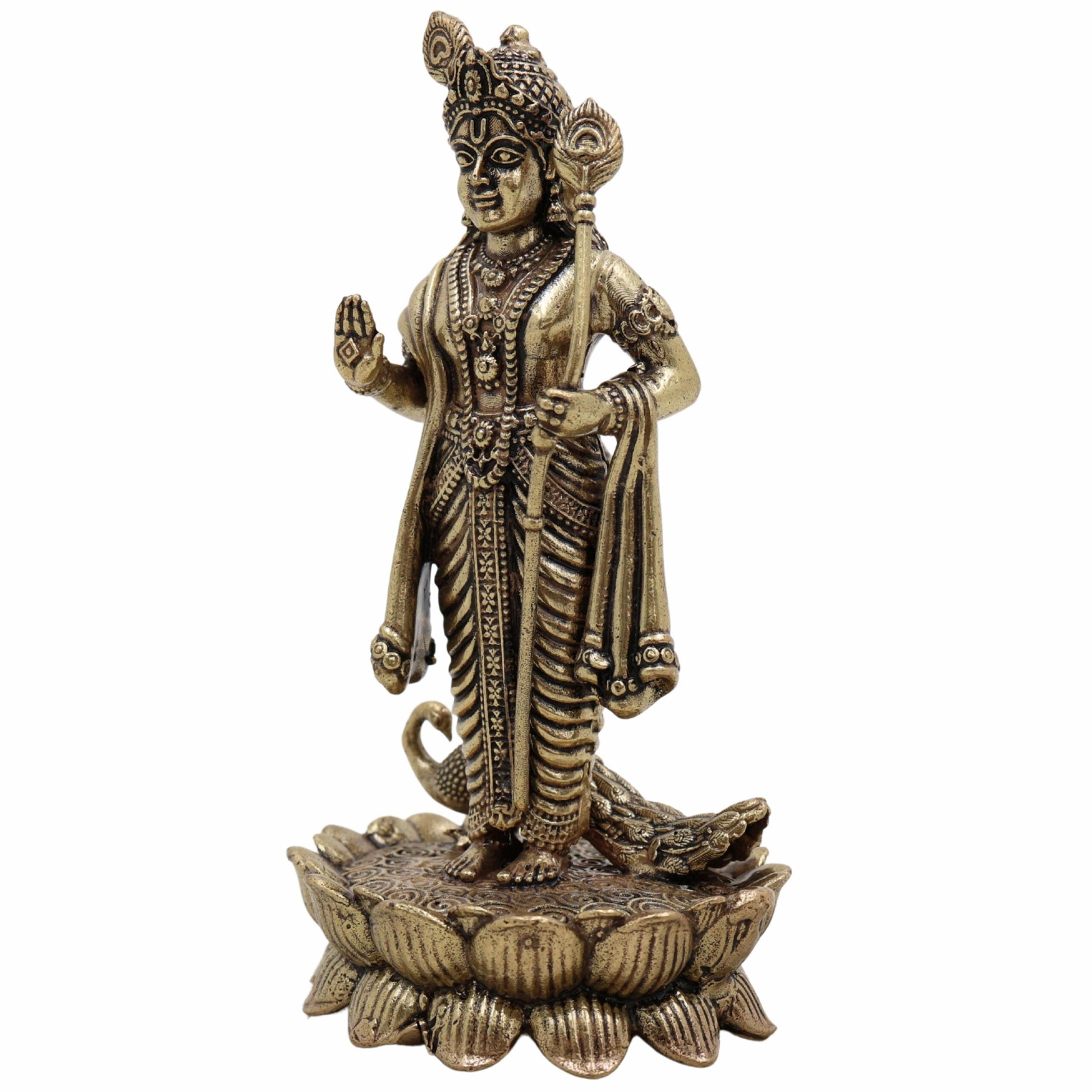 Brass Murugan Idol – Kartikeya | Subramanya | Skanda | Vel Murugan | Shanmukha | Palani Andavar Statue for Puja, Home Temple & Gifting,Gold, 4 Inch, 1 Piece
