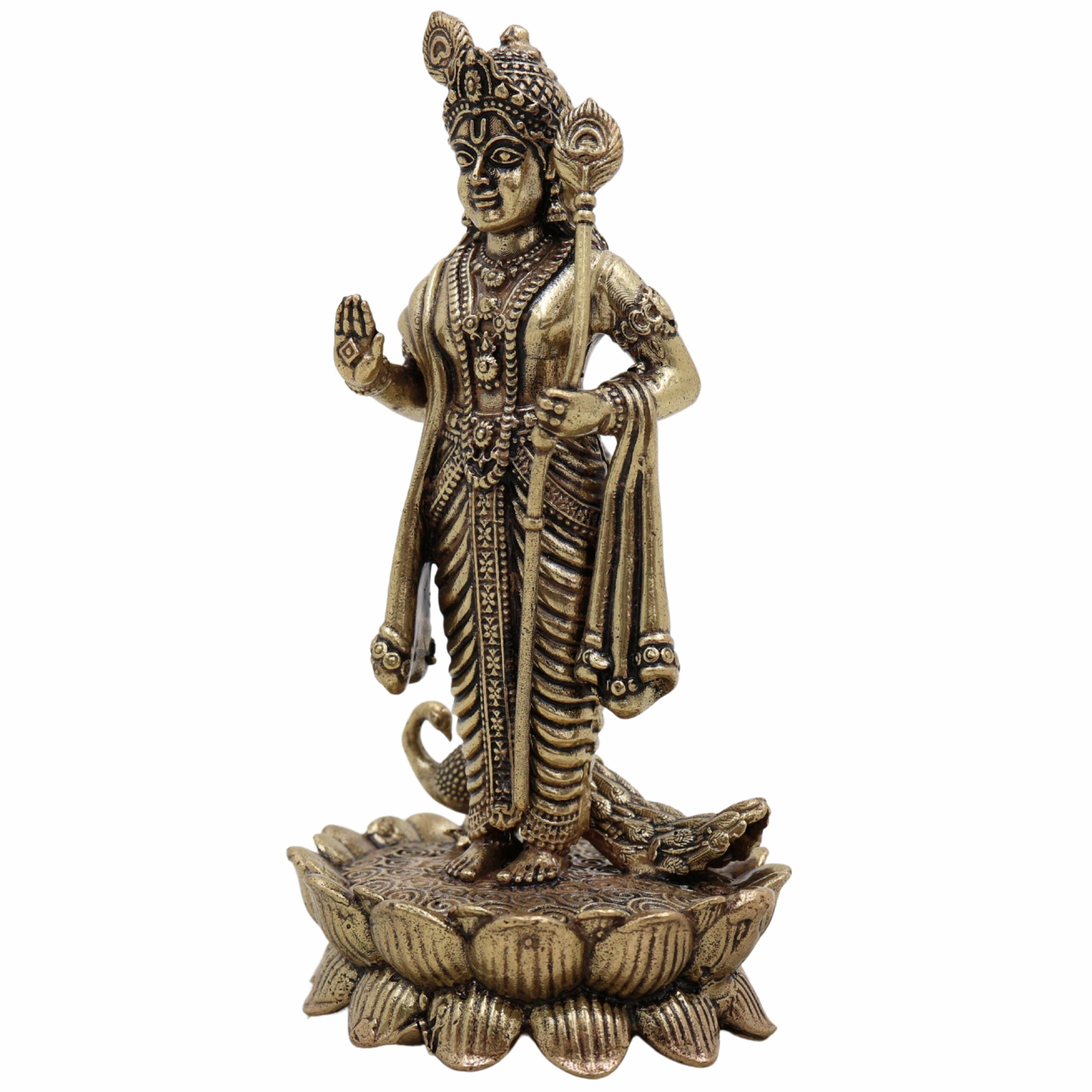 Brass Murugan Idol – Kartikeya | Subramanya | Skanda | Vel Murugan | Shanmukha | Palani Andavar Statue for Puja, Home Temple & Gifting,Gold, 4 Inch, 1 Piece
