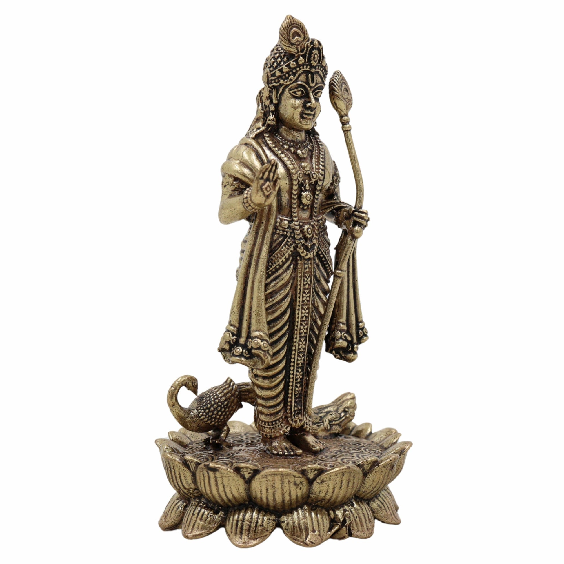 Brass Murugan Idol – Kartikeya | Subramanya | Skanda | Vel Murugan | Shanmukha | Palani Andavar Statue for Puja, Home Temple & Gifting,Gold, 4 Inch, 1 Piece