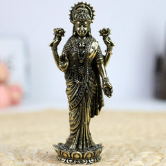 Handcrafted Brass Lakshmi Idol – Mahalakshmi, Gaja Lakshmi, Ashta Lakshmi, Varalakshmi, Kamala Devi Murti for Pooja, Temple & Home Decor,Gold, 4 Inch, 1 Piece