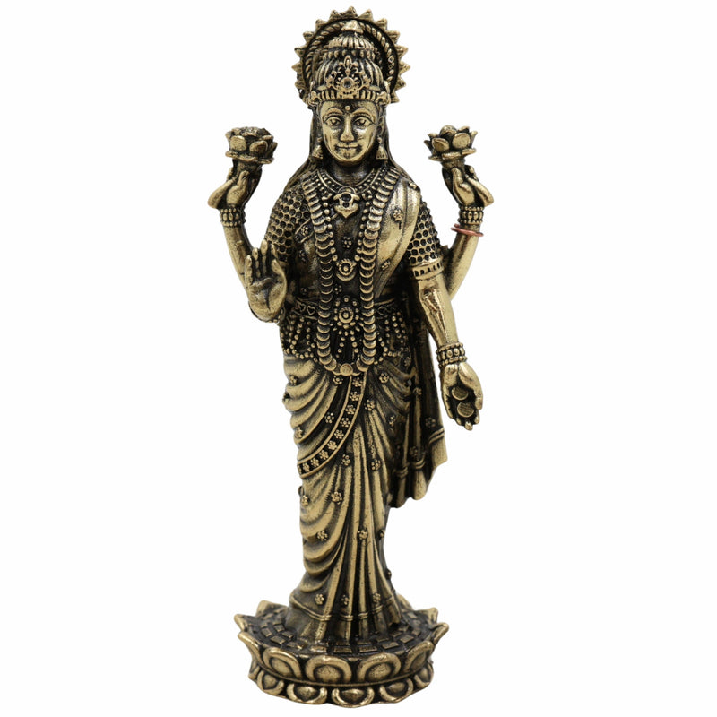 Handcrafted Brass Lakshmi Idol – Mahalakshmi, Gaja Lakshmi, Ashta Lakshmi, Varalakshmi, Kamala Devi Murti for Pooja, Temple & Home Decor,Gold, 4 Inch, 1 Piece