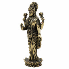 Handcrafted Brass Lakshmi Idol – Mahalakshmi, Gaja Lakshmi, Ashta Lakshmi, Varalakshmi, Kamala Devi Murti for Pooja, Temple & Home Decor,Gold, 4 Inch, 1 Piece