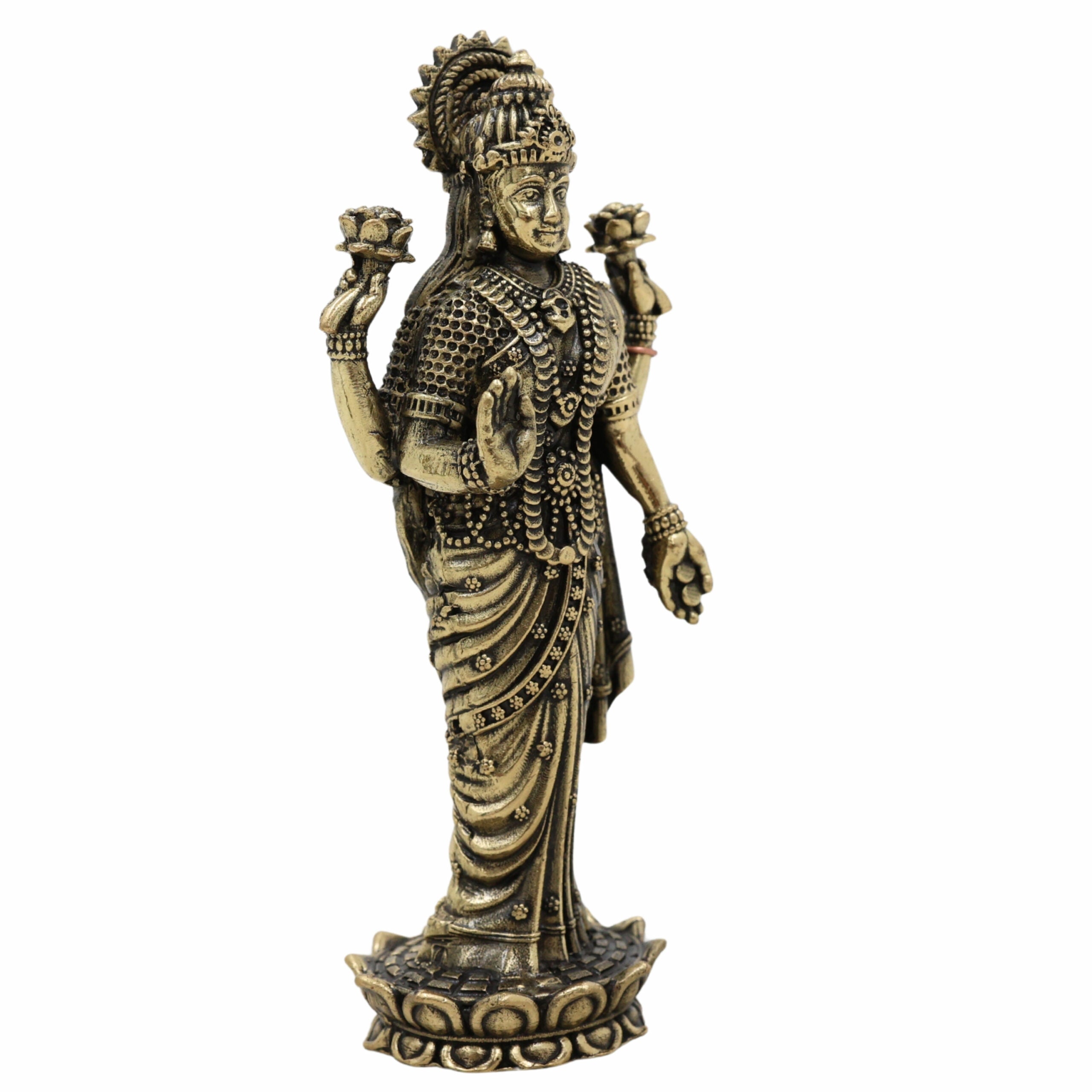 Handcrafted Brass Lakshmi Idol – Mahalakshmi, Gaja Lakshmi, Ashta Lakshmi, Varalakshmi, Kamala Devi Murti for Pooja, Temple & Home Decor,Gold, 4 Inch, 1 Piece