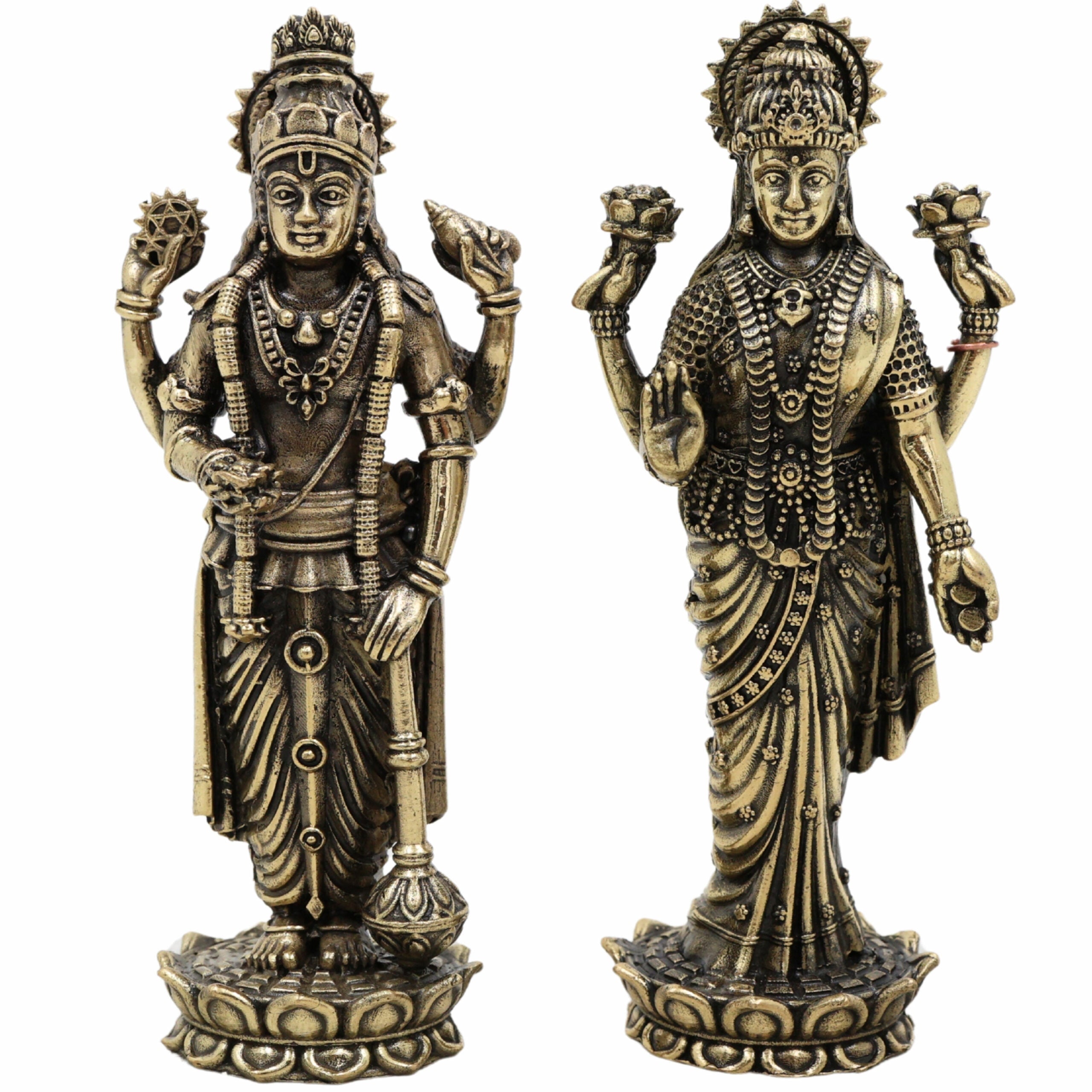 Brass Vishnu Lakshmi Idol | Lakshmi Narayan Murti | Lakshmi Narayan Murti | Pital Vigraham for Home Temple Pooja Decor & Gifts – Bhunes,Gold, 4 Inch, 1 Piece