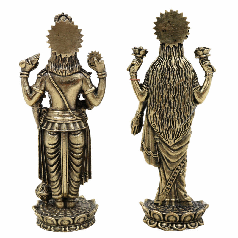 Brass Vishnu Lakshmi Idol | Lakshmi Narayan Murti | Lakshmi Narayan Murti | Pital Vigraham for Home Temple Pooja Decor & Gifts – Bhunes,Gold, 4 Inch, 1 Piece