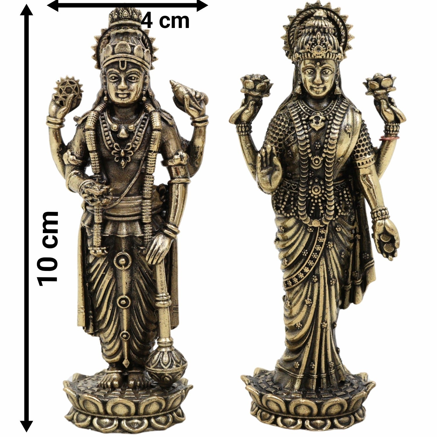 Brass Vishnu Lakshmi Idol | Lakshmi Narayan Murti | Lakshmi Narayan Murti | Pital Vigraham for Home Temple Pooja Decor & Gifts – Bhunes,Gold, 4 Inch, 1 Piece