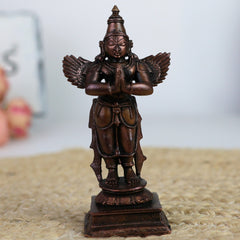 Copper Garuda Dev Idol | Tamra Garuda Murti | Pakshiraj Vainateya Statue | Vishnu Vahana Garuda Bhagwan Moorti | Pooja Room & Home Temple Decor,Brown, 4 Inch, 1 Piece
