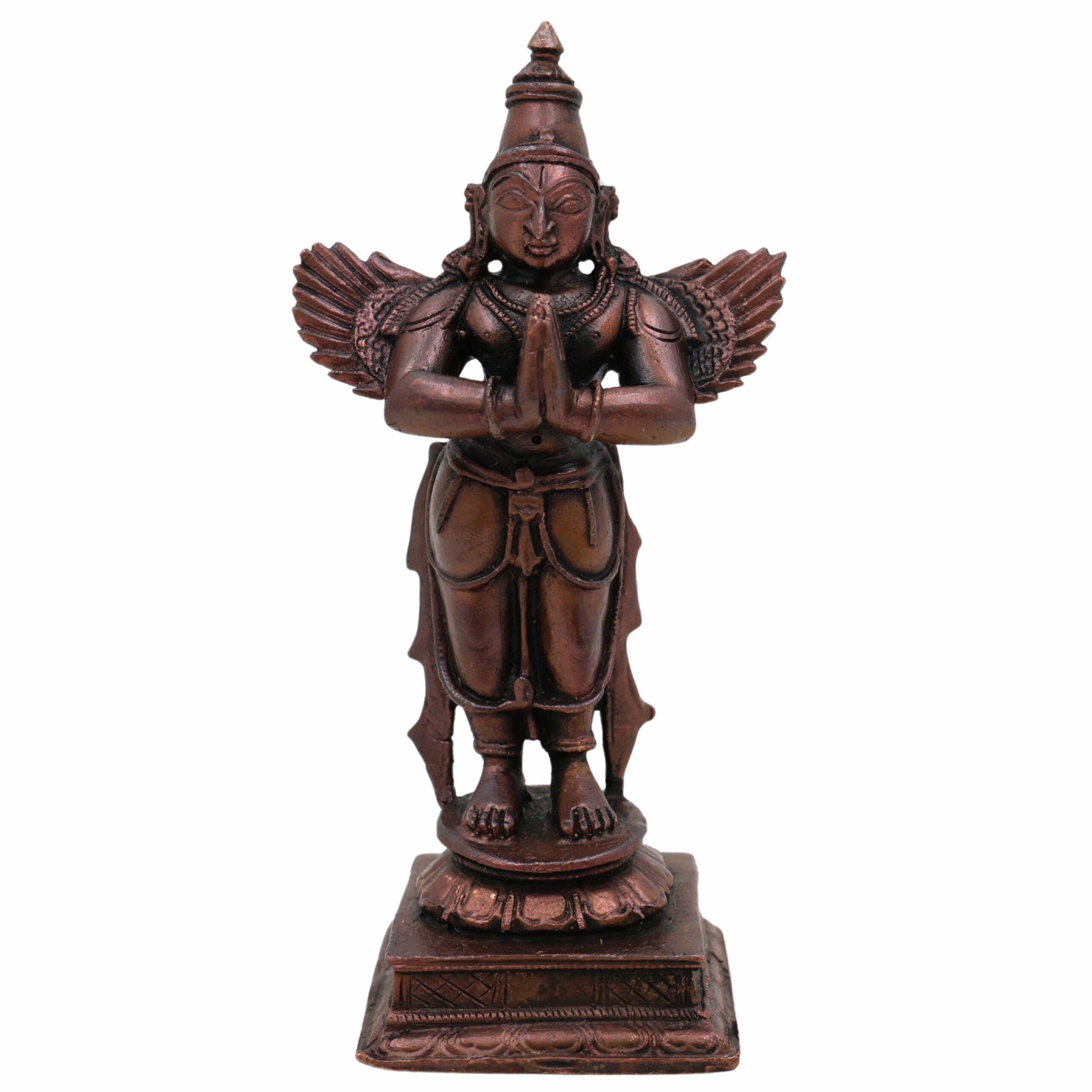 Copper Garuda Dev Idol | Tamra Garuda Murti | Pakshiraj Vainateya Statue | Vishnu Vahana Garuda Bhagwan Moorti | Pooja Room & Home Temple Decor,Brown, 4 Inch, 1 Piece