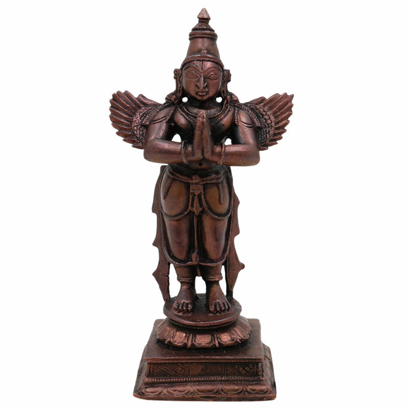 Copper Garuda Dev Idol | Tamra Garuda Murti | Pakshiraj Vainateya Statue | Vishnu Vahana Garuda Bhagwan Moorti | Pooja Room & Home Temple Decor,Brown, 4 Inch, 1 Piece