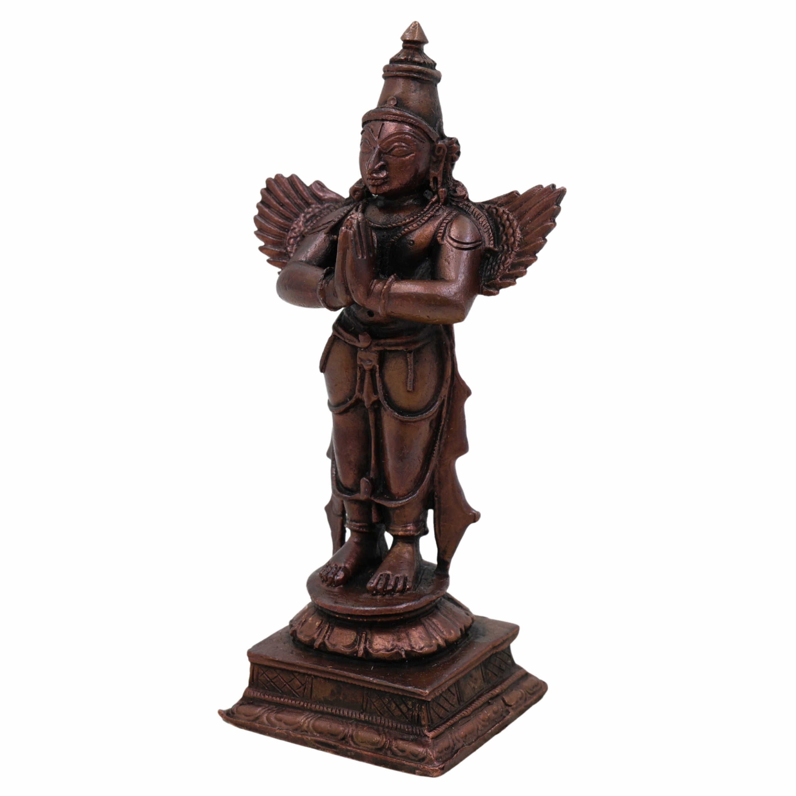 Copper Garuda Dev Idol | Tamra Garuda Murti | Pakshiraj Vainateya Statue | Vishnu Vahana Garuda Bhagwan Moorti | Pooja Room & Home Temple Decor,Brown, 4 Inch, 1 Piece