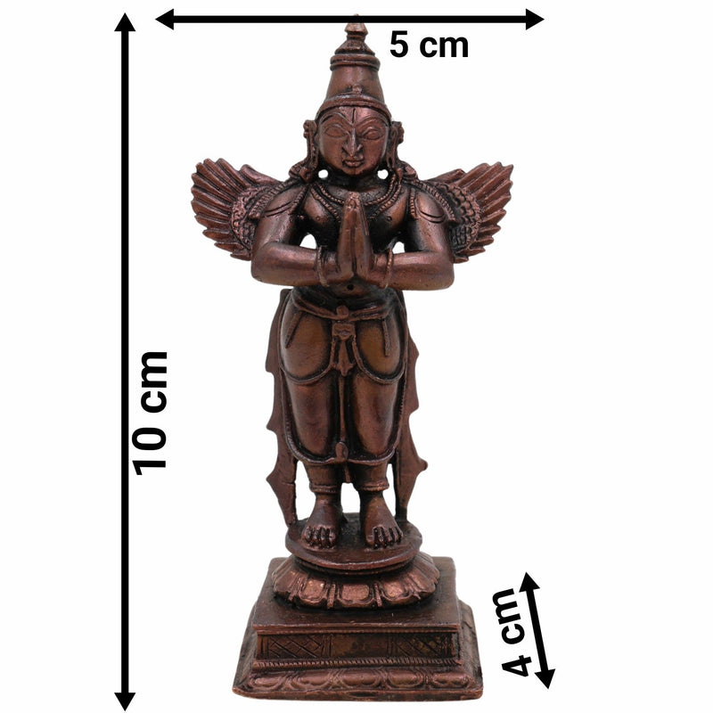 Copper Garuda Dev Idol | Tamra Garuda Murti | Pakshiraj Vainateya Statue | Vishnu Vahana Garuda Bhagwan Moorti | Pooja Room & Home Temple Decor,Brown, 4 Inch, 1 Piece