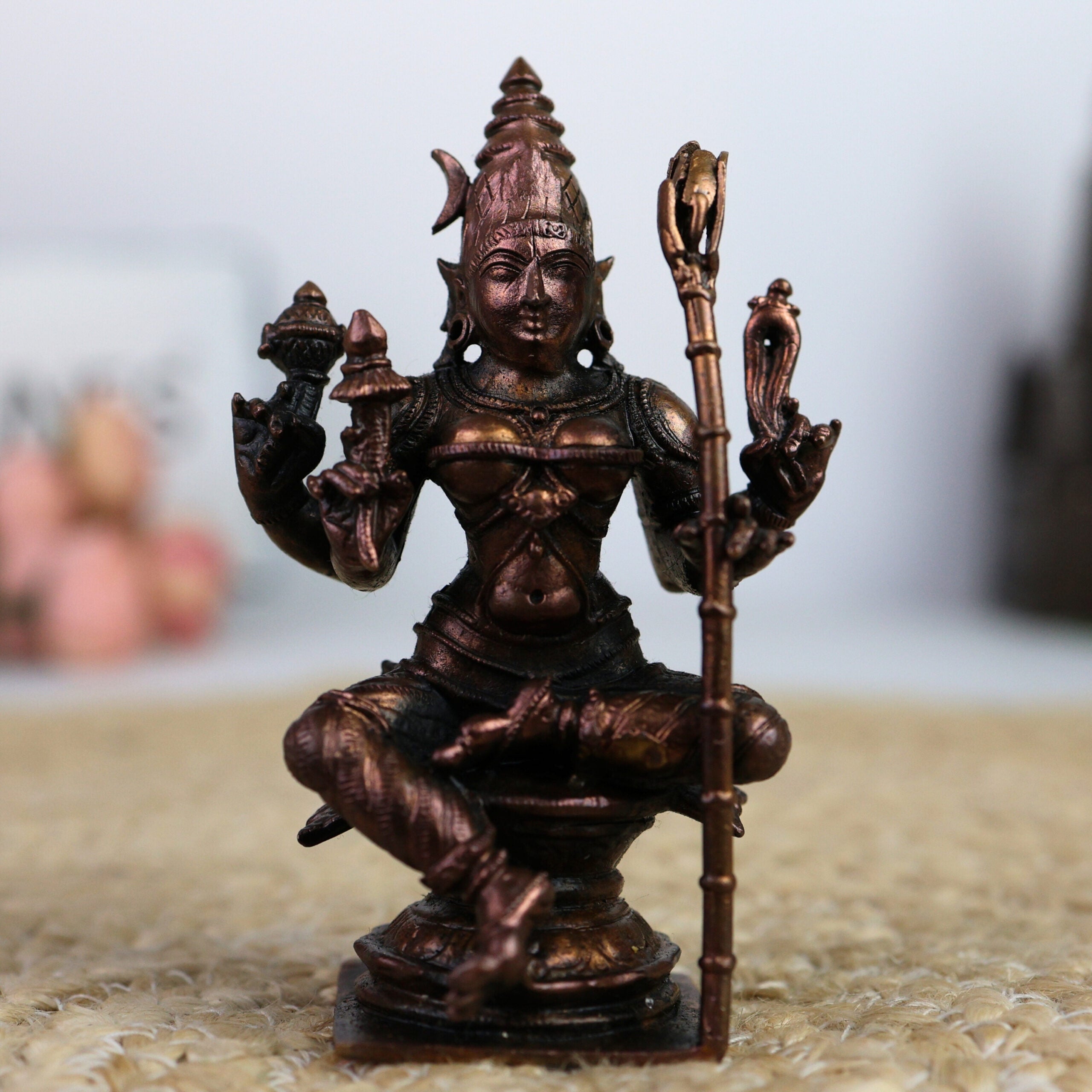 Copper Rajarajeshwari Idol, Mata Rajarajeshwari Murti, Raja Rajeswari Devi Statue for Home Temple, Puja & Spiritual Gift,Brown, 4 Inch, 1 Piece