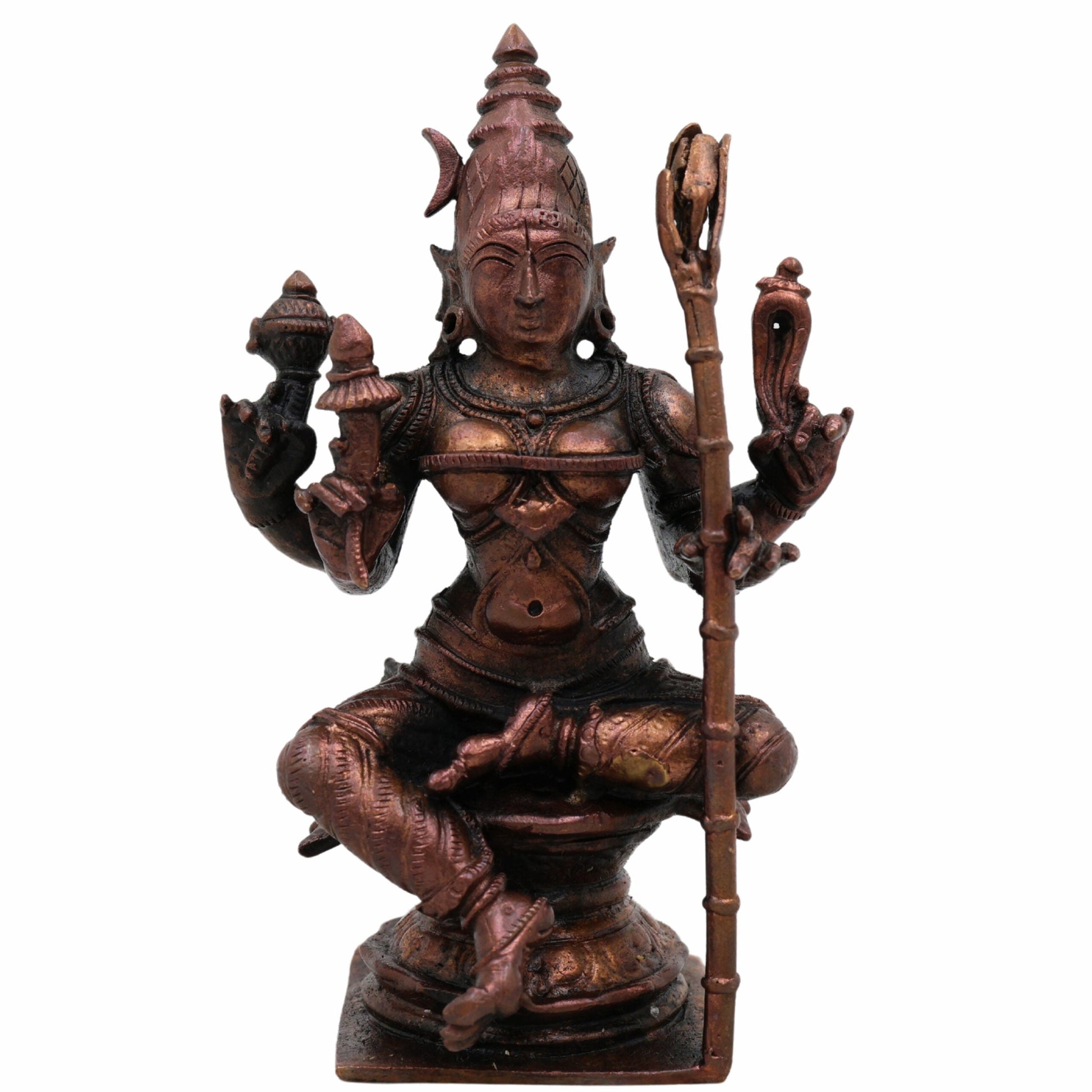 Copper Rajarajeshwari Idol, Mata Rajarajeshwari Murti, Raja Rajeswari Devi Statue for Home Temple, Puja & Spiritual Gift,Brown, 4 Inch, 1 Piece