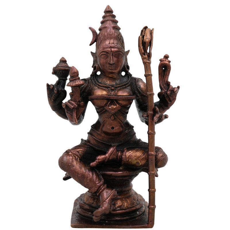 Copper Rajarajeshwari Idol, Mata Rajarajeshwari Murti, Raja Rajeswari Devi Statue for Home Temple, Puja & Spiritual Gift,Brown, 4 Inch, 1 Piece