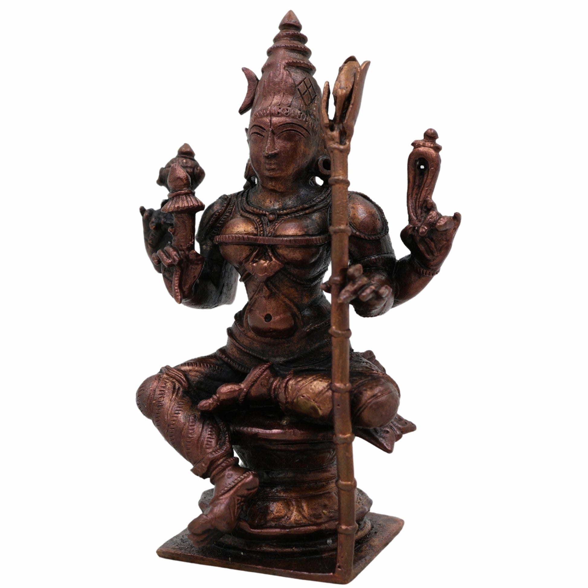 Copper Rajarajeshwari Idol, Mata Rajarajeshwari Murti, Raja Rajeswari Devi Statue for Home Temple, Puja & Spiritual Gift,Brown, 4 Inch, 1 Piece