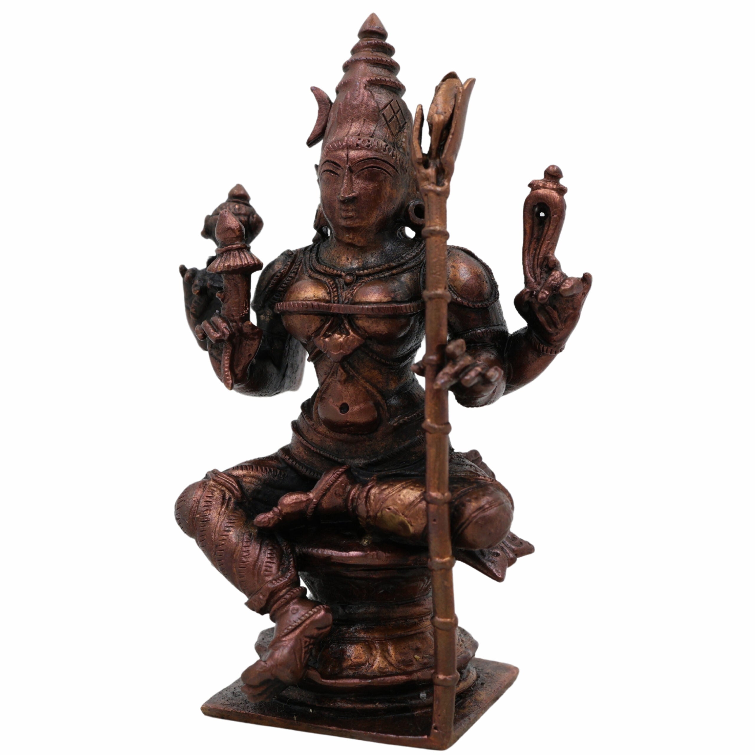 Copper Rajarajeshwari Idol, Mata Rajarajeshwari Murti, Raja Rajeswari Devi Statue for Home Temple, Puja & Spiritual Gift,Brown, 4 Inch, 1 Piece
