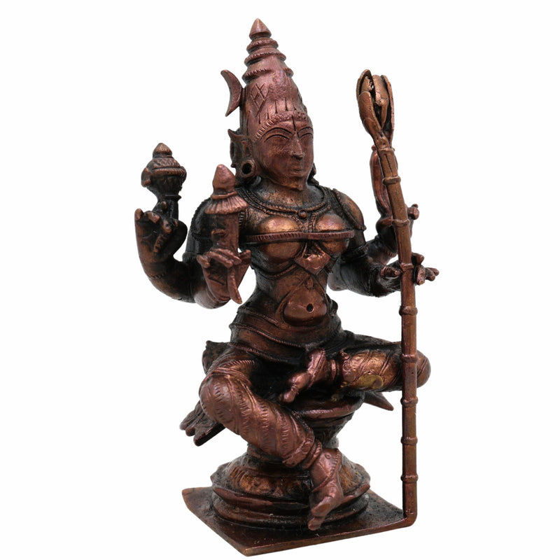Copper Rajarajeshwari Idol, Mata Rajarajeshwari Murti, Raja Rajeswari Devi Statue for Home Temple, Puja & Spiritual Gift,Brown, 4 Inch, 1 Piece