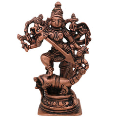 Copper Mahishasura Mardini Idol, Durga Murti, Chamundi Sculpture, Shakti Vigraham for Pooja, Home Temple, Navratri Decor, Handcrafted Hindu Goddess Statue,Brown, 4.5 Inch, 1 Piece