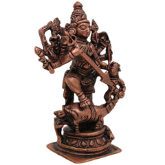 Copper Mahishasura Mardini Idol, Durga Murti, Chamundi Sculpture, Shakti Vigraham for Pooja, Home Temple, Navratri Decor, Handcrafted Hindu Goddess Statue,Brown, 4.5 Inch, 1 Piece