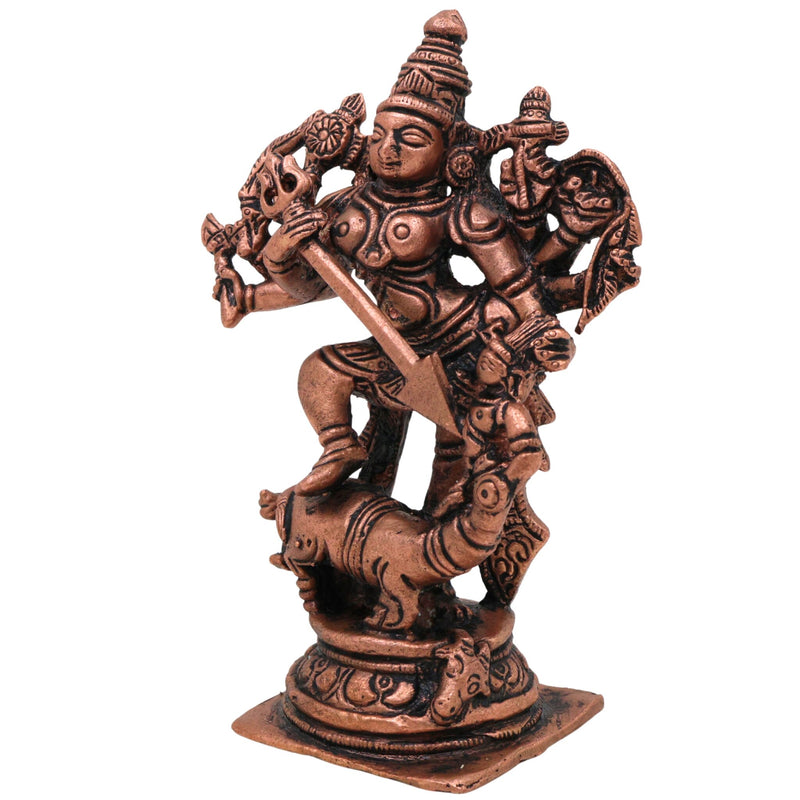 Copper Mahishasura Mardini Idol, Durga Murti, Chamundi Sculpture, Shakti Vigraham for Pooja, Home Temple, Navratri Decor, Handcrafted Hindu Goddess Statue,Brown, 4.5 Inch, 1 Piece