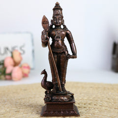 Copper Handcrafted Murugan Idol | Kartikeya Subramanya Skanda Shanmukha Kumara Swamy Statue | Tamra Pooja Murti for Temple, Home Decor & Gifts,Brown, 6 Inch, 1 Piece