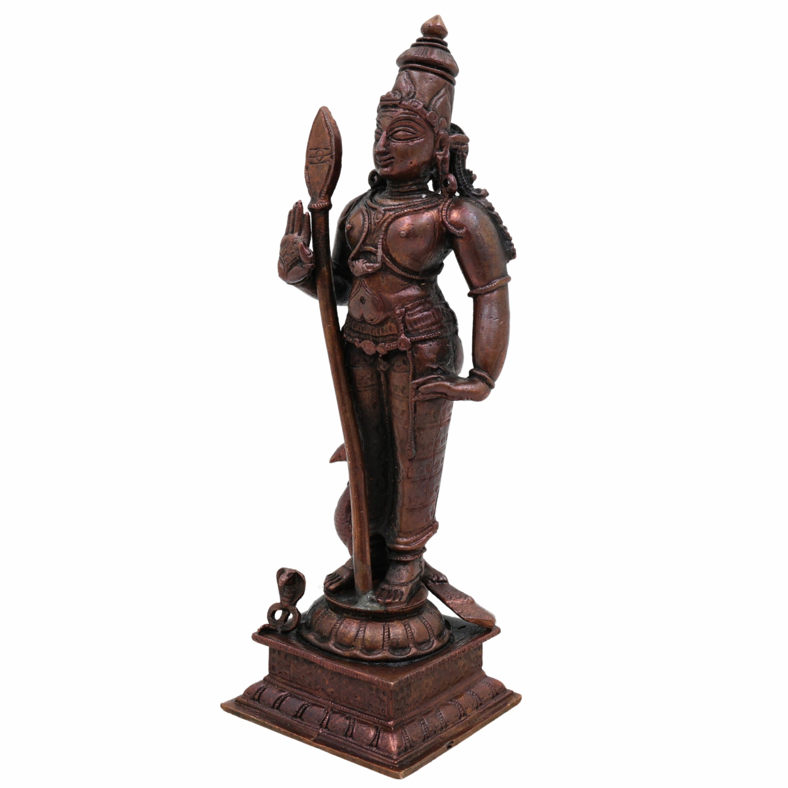 Copper Handcrafted Murugan Idol | Kartikeya Subramanya Skanda Shanmukha Kumara Swamy Statue | Tamra Pooja Murti for Temple, Home Decor & Gifts,Brown, 6 Inch, 1 Piece