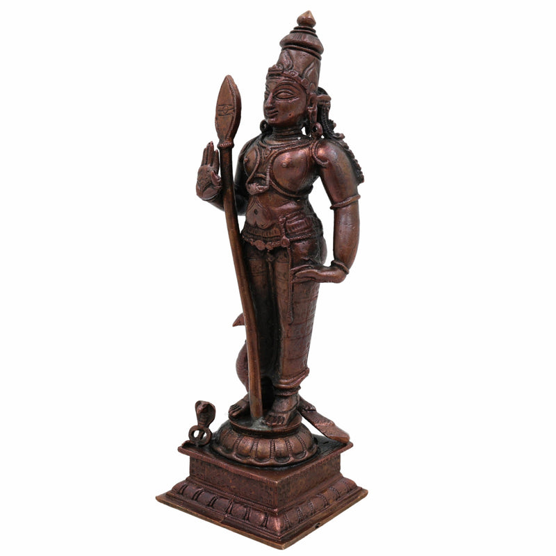 Copper Handcrafted Murugan Idol | Kartikeya Subramanya Skanda Shanmukha Kumara Swamy Statue | Tamra Pooja Murti for Temple, Home Decor & Gifts,Brown, 6 Inch, 1 Piece