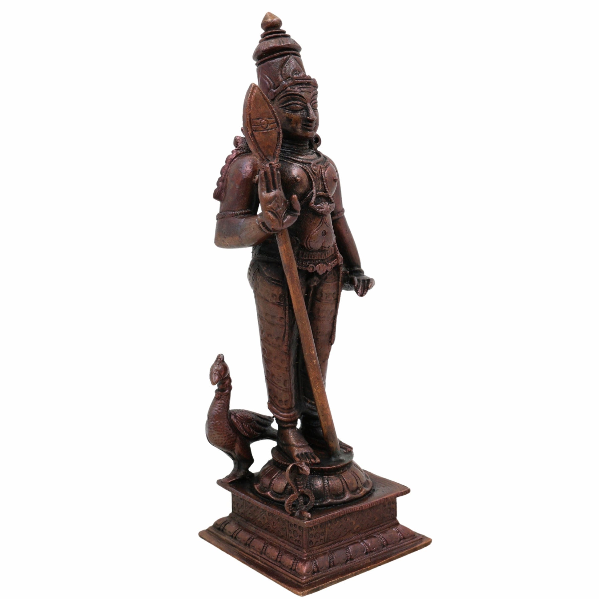 Copper Handcrafted Murugan Idol | Kartikeya Subramanya Skanda Shanmukha Kumara Swamy Statue | Tamra Pooja Murti for Temple, Home Decor & Gifts,Brown, 6 Inch, 1 Piece