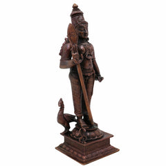 Copper Handcrafted Murugan Idol | Kartikeya Subramanya Skanda Shanmukha Kumara Swamy Statue | Tamra Pooja Murti for Temple, Home Decor & Gifts,Brown, 6 Inch, 1 Piece