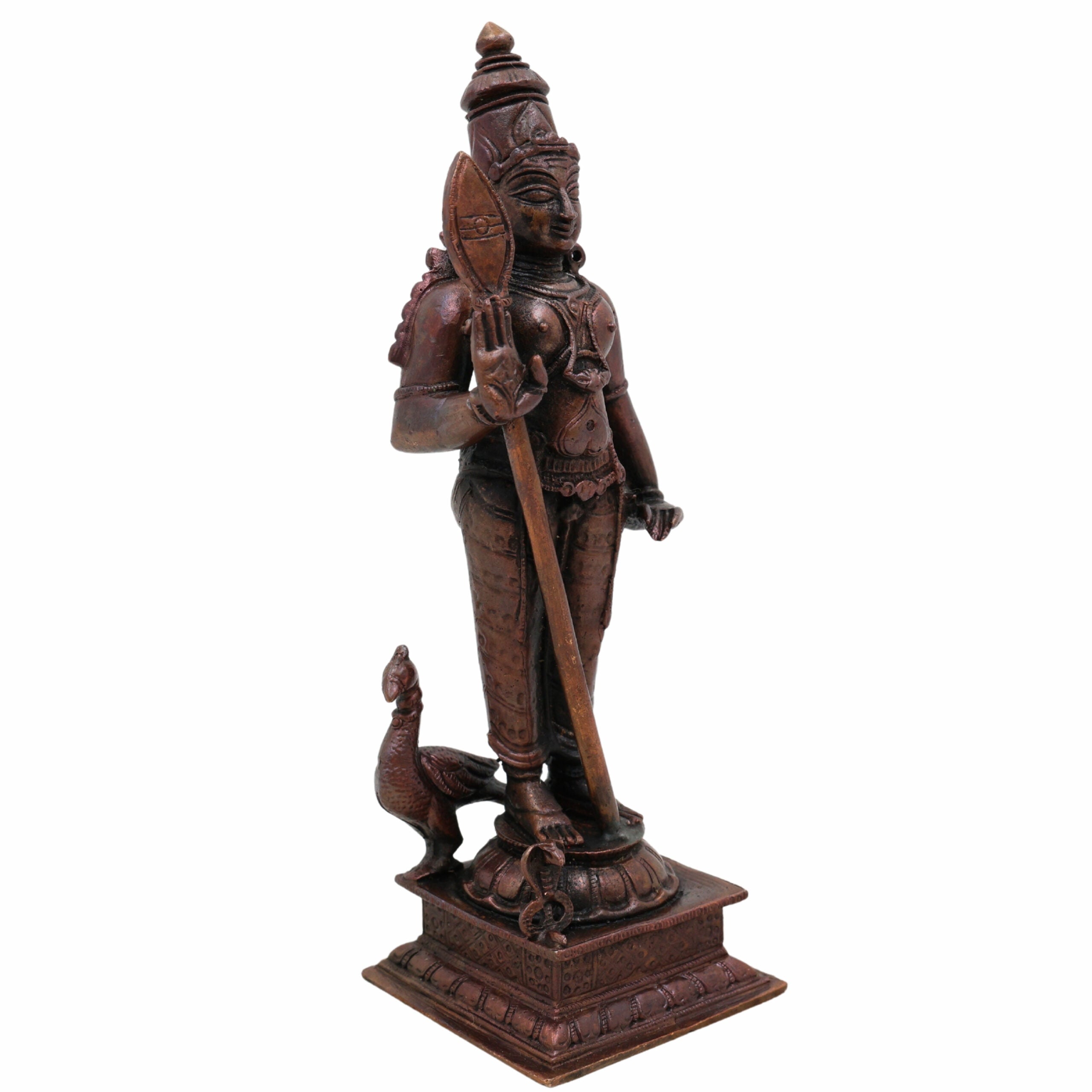 Copper Handcrafted Murugan Idol | Kartikeya Subramanya Skanda Shanmukha Kumara Swamy Statue | Tamra Pooja Murti for Temple, Home Decor & Gifts,Brown, 6 Inch, 1 Piece