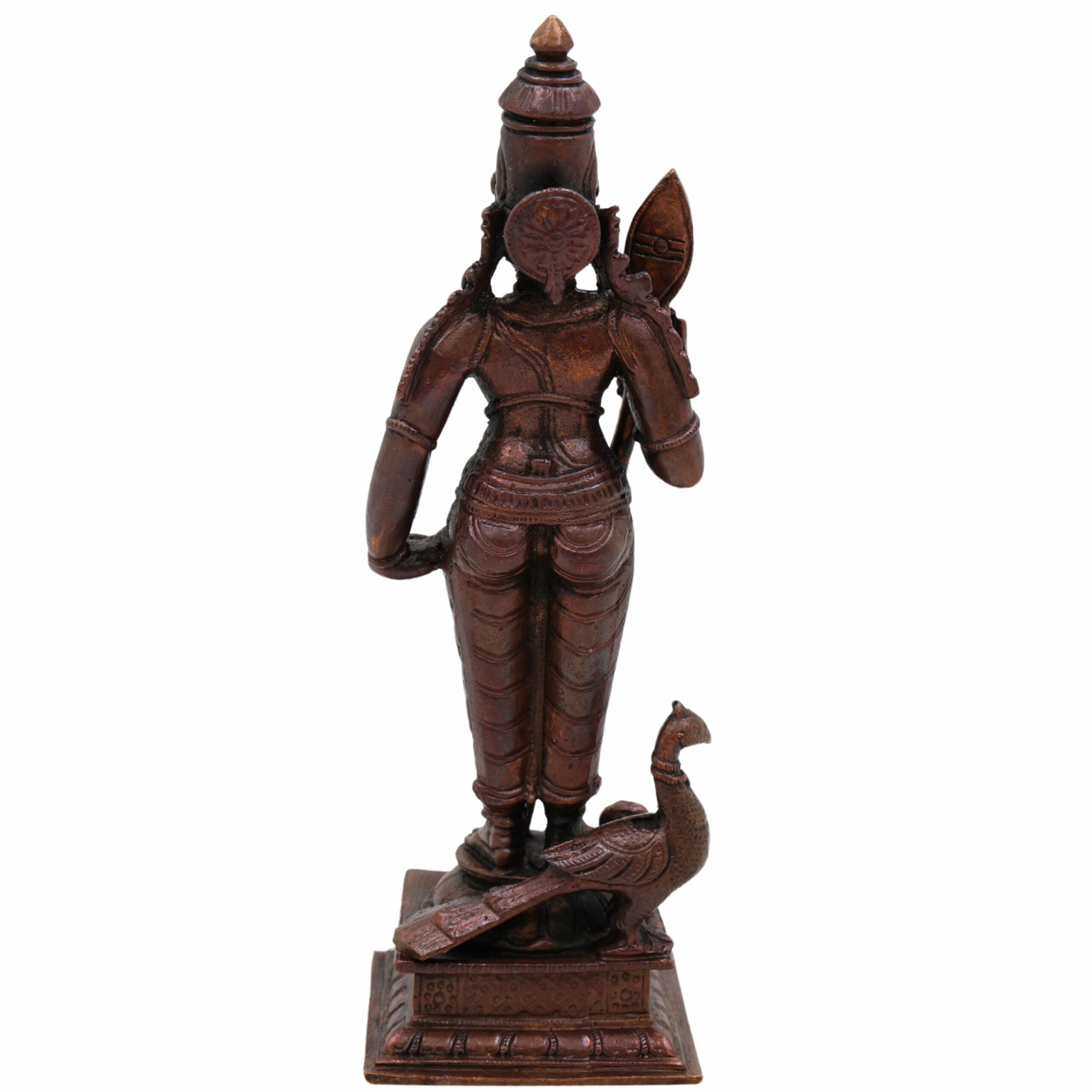 Copper Handcrafted Murugan Idol | Kartikeya Subramanya Skanda Shanmukha Kumara Swamy Statue | Tamra Pooja Murti for Temple, Home Decor & Gifts,Brown, 6 Inch, 1 Piece