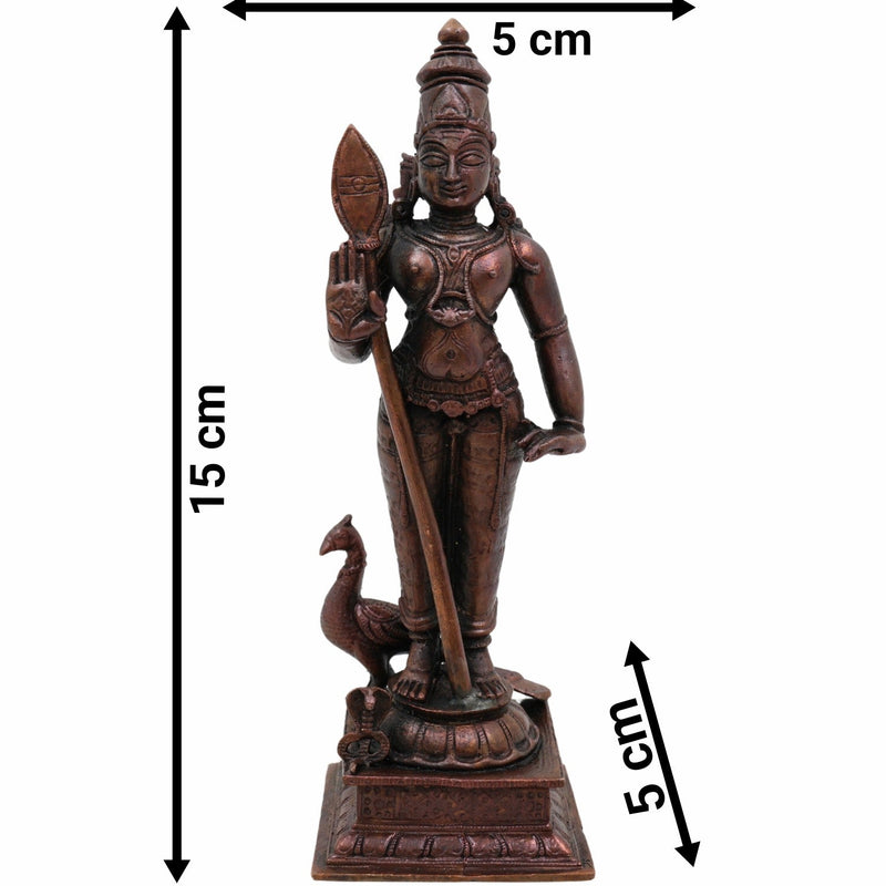Copper Handcrafted Murugan Idol | Kartikeya Subramanya Skanda Shanmukha Kumara Swamy Statue | Tamra Pooja Murti for Temple, Home Decor & Gifts,Brown, 6 Inch, 1 Piece