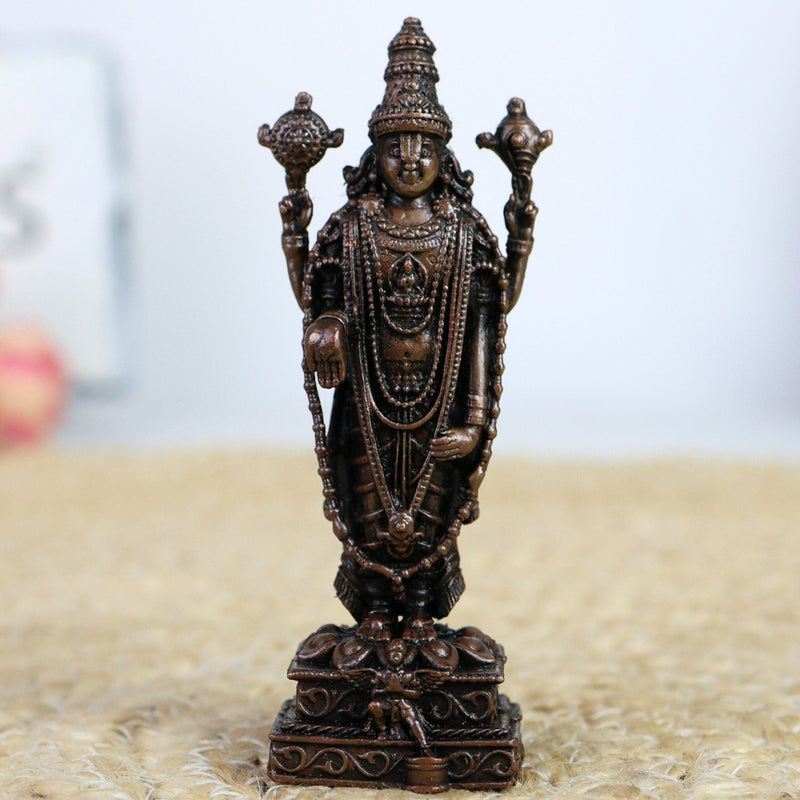 Copper Tirupati Balaji Idol | Lord Venkateswara Srinivasa Govinda Murti | Tamra Venkatesha Statue for Pooja Mandir Home Decor & Gifts,Brown, 4 Inch, 1 Piece