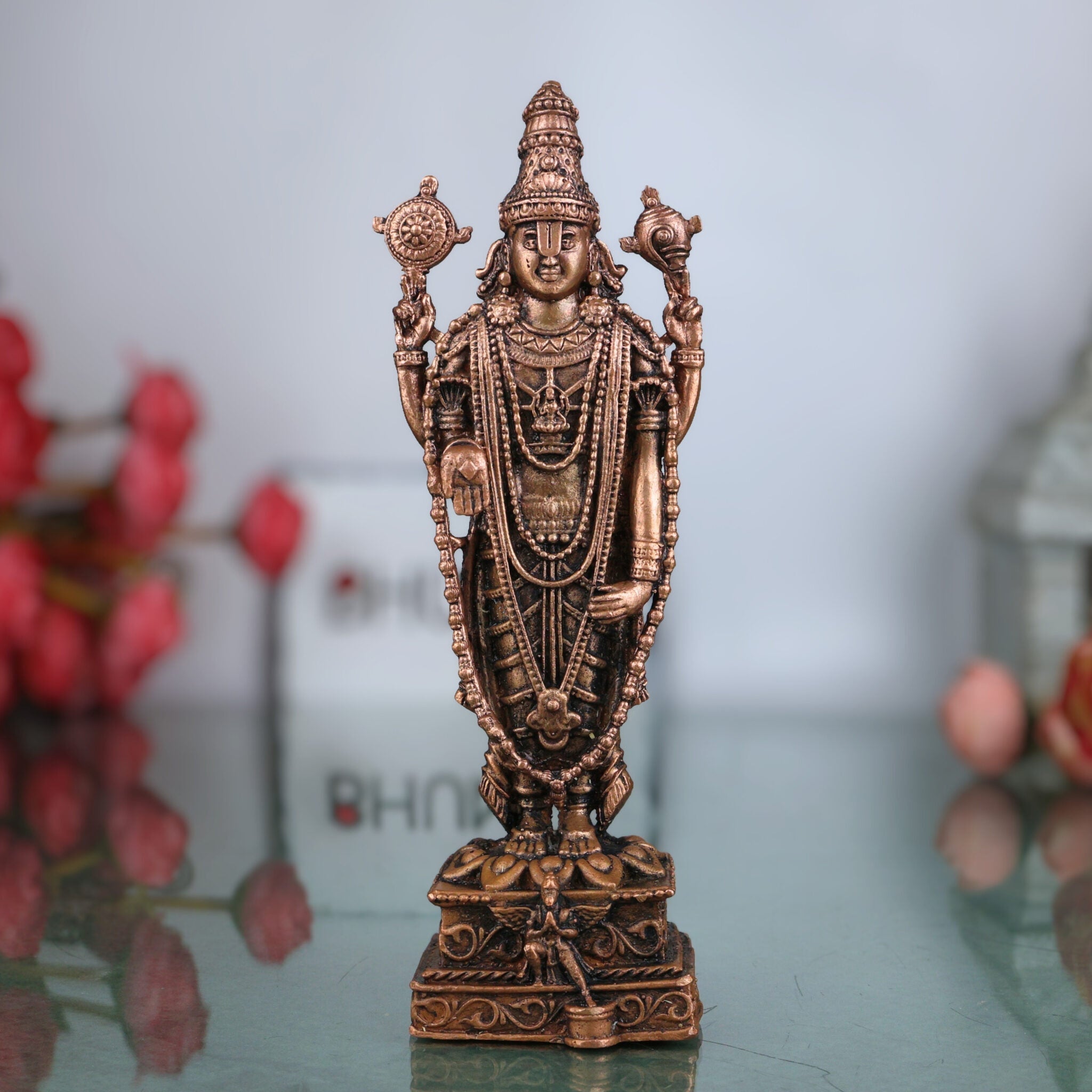 Copper Venkateshwara Balaji Idol,Tamra Tirupati Srinivasa Murti, Venkatachalapathy Perumal Statue, Brown, 6.5 Inch, 1 Piece