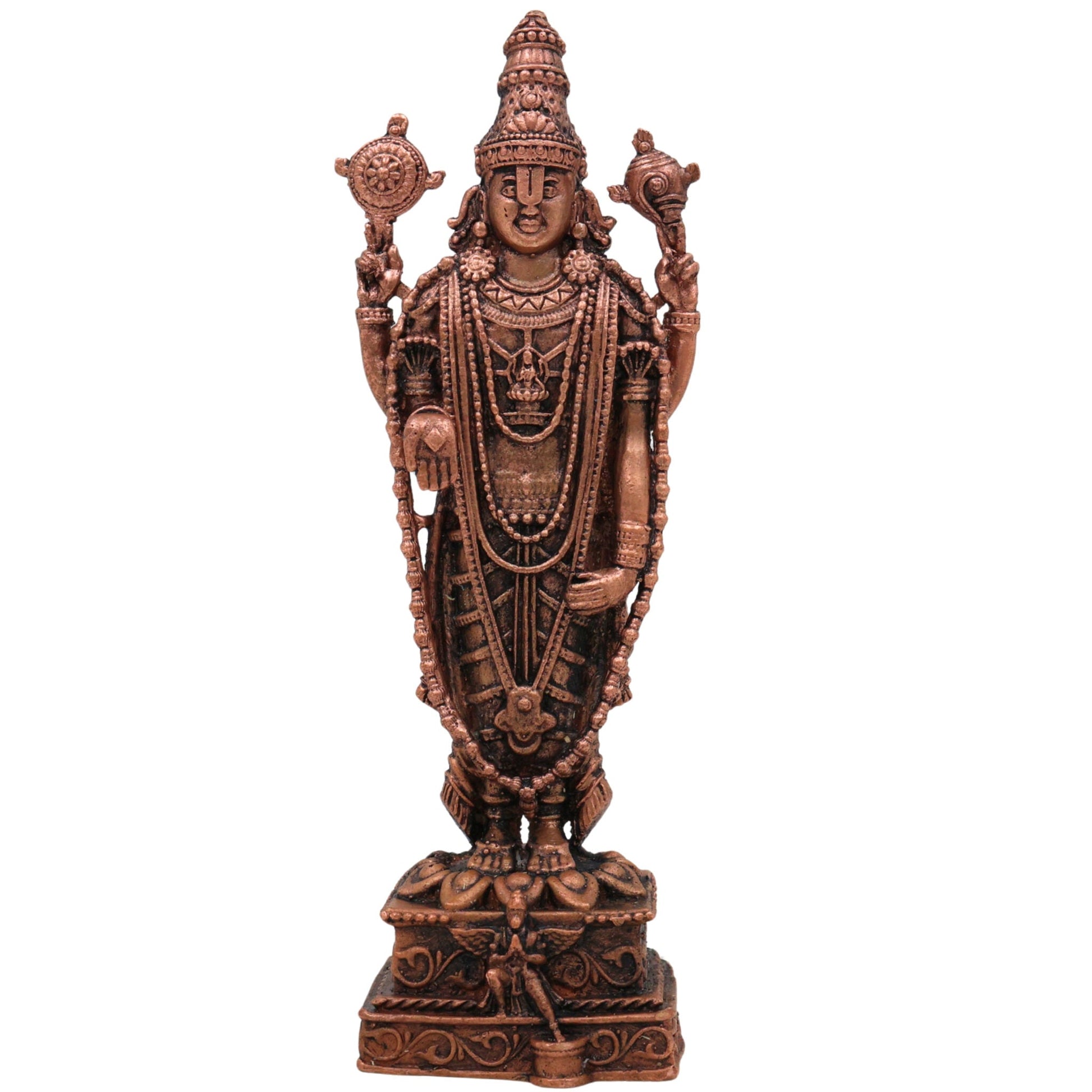 Copper Venkateshwara Balaji Idol,Tamra Tirupati Srinivasa Murti, Venkatachalapathy Perumal Statue, Brown, 6.5 Inch, 1 Piece
