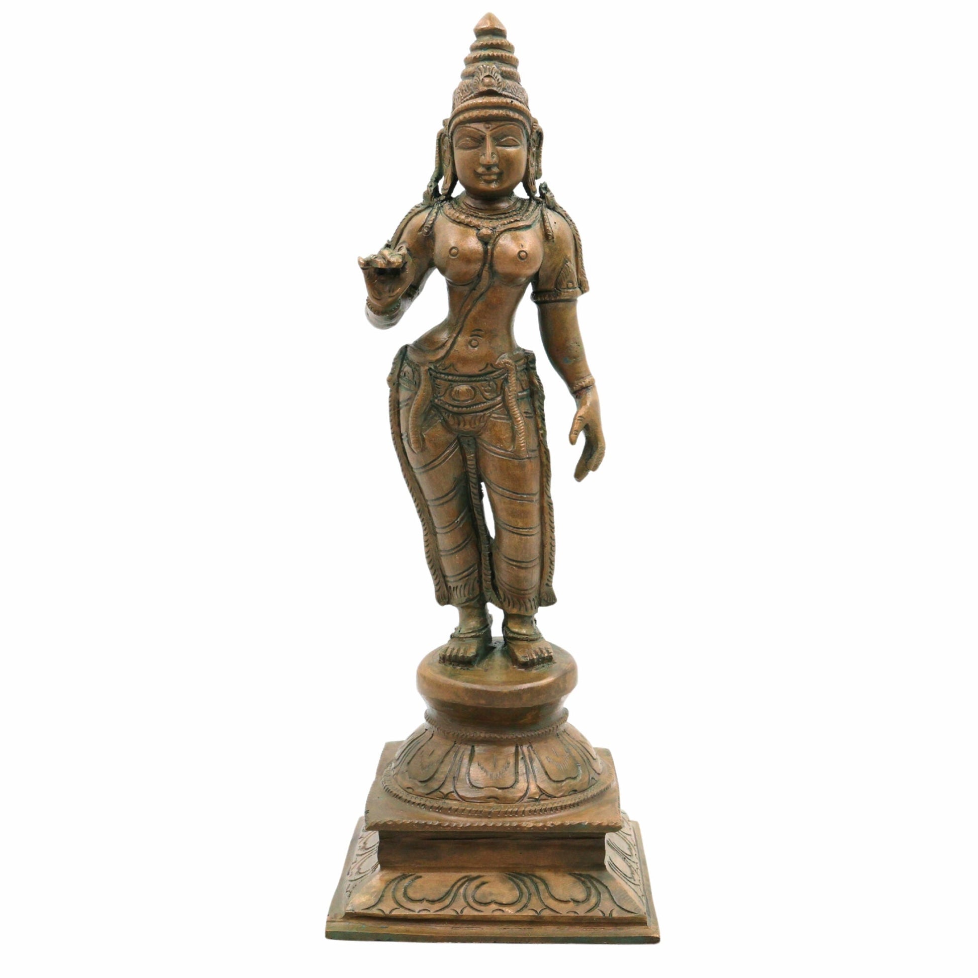Divine Panchaloha Bhoga Shakti Parvati Idol | Bronze Shakti Devi Murti in Chola Style For Temple & Home Décor,Brown, 12 Inch, 1 Piece