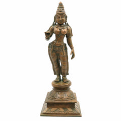 Divine Panchaloha Bhoga Shakti Parvati Idol | Bronze Shakti Devi Murti in Chola Style For Temple & Home Décor,Brown, 12 Inch, 1 Piece