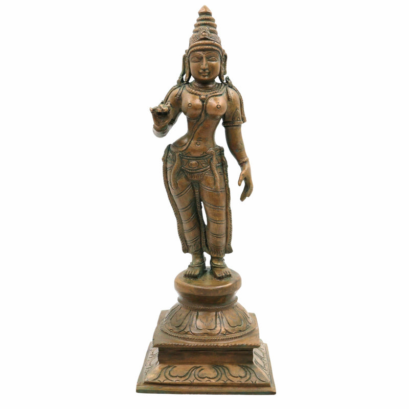 Divine Panchaloha Bhoga Shakti Parvati Idol | Bronze Shakti Devi Murti in Chola Style For Temple & Home Décor,Brown, 12 Inch, 1 Piece