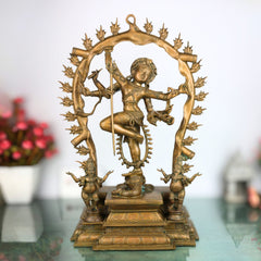 Gajasurasamhara Nataraja Idol in Panchaloha – Bronze Chola Style Gajasamharamoorthy | Lord Shiva Gajasura Mardhana Murti for Temple, Home & Vastu,Brown, 22 Inch, 1 Piece