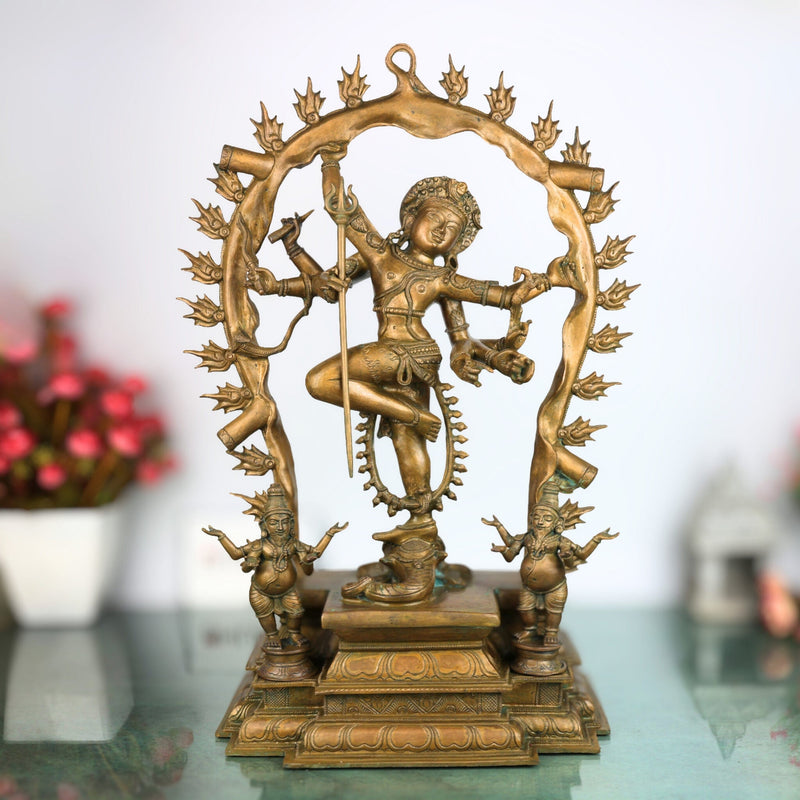 Gajasurasamhara Nataraja Idol in Panchaloha – Bronze Chola Style Gajasamharamoorthy | Lord Shiva Gajasura Mardhana Murti for Temple, Home & Vastu,Brown, 22 Inch, 1 Piece