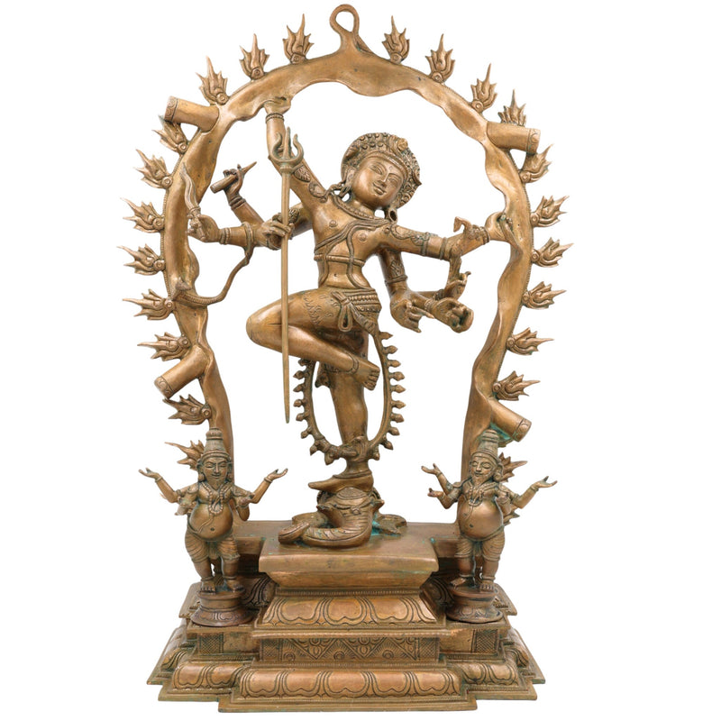 Gajasurasamhara Nataraja Idol in Panchaloha – Bronze Chola Style Gajasamharamoorthy | Lord Shiva Gajasura Mardhana Murti for Temple, Home & Vastu,Brown, 22 Inch, 1 Piece