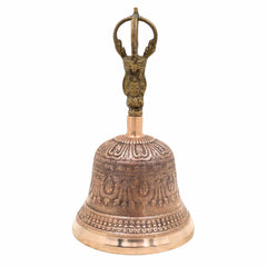 Brass Pooja Bell (Ganti), Temple Bell, Puja Ghanti, Mandir Bell, Handheld Hindu Ritual Bell, Aarti, Bhajan & Meditation Bell, Decorative Brass & Bronze Worship Bell, Gold, 8 Inch, 1 Piece