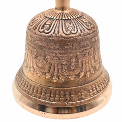 Brass Pooja Bell (Ganti), Temple Bell, Puja Ghanti, Mandir Bell, Handheld Hindu Ritual Bell, Aarti, Bhajan & Meditation Bell, Decorative Brass & Bronze Worship Bell, Gold, 8 Inch, 1 Piece