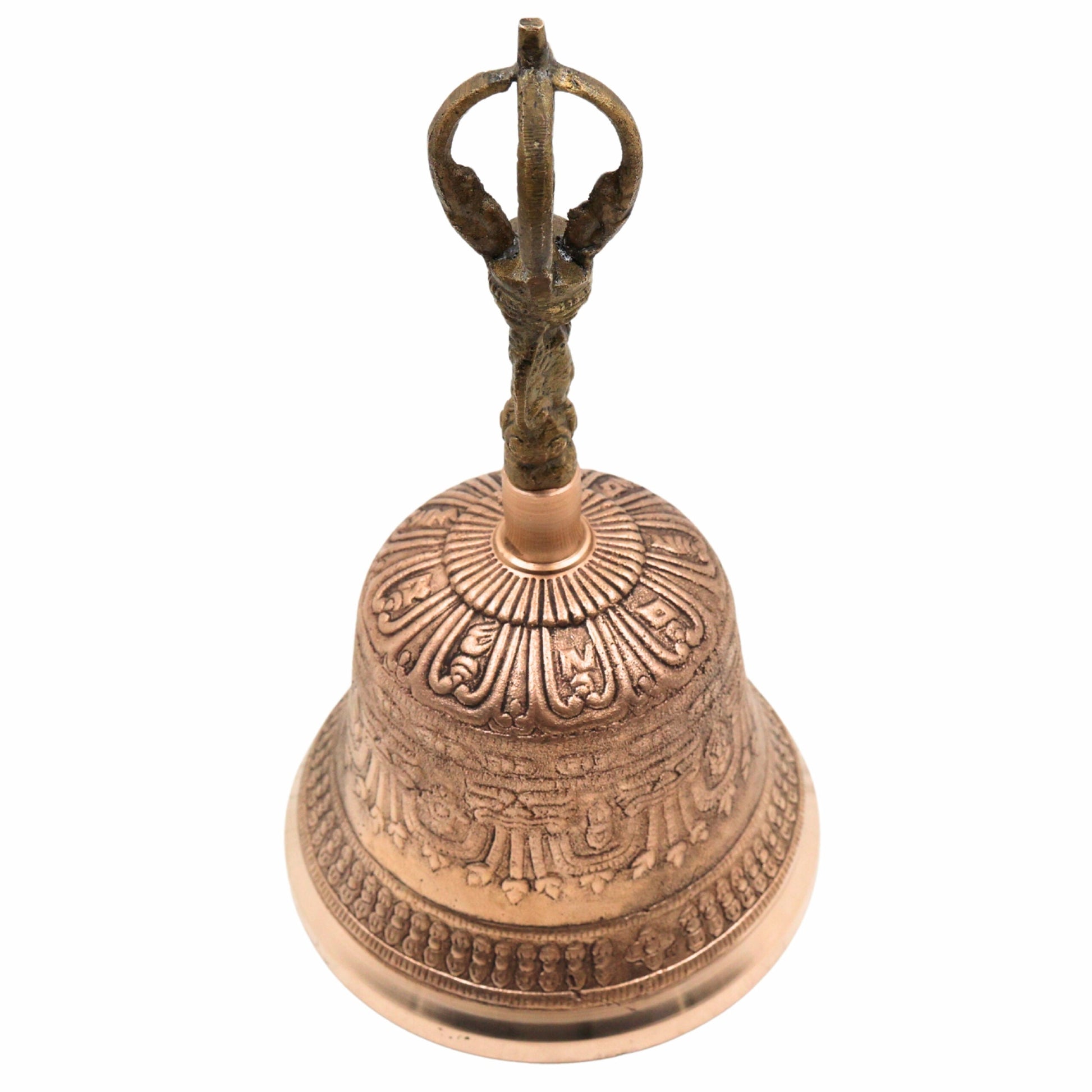 Brass Pooja Bell (Ganti), Temple Bell, Puja Ghanti, Mandir Bell, Handheld Hindu Ritual Bell, Aarti, Bhajan & Meditation Bell, Decorative Brass & Bronze Worship Bell, Gold, 8 Inch, 1 Piece