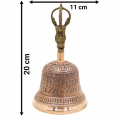 Brass Pooja Bell (Ganti), Temple Bell, Puja Ghanti, Mandir Bell, Handheld Hindu Ritual Bell, Aarti, Bhajan & Meditation Bell, Decorative Brass & Bronze Worship Bell, Gold, 8 Inch, 1 Piece